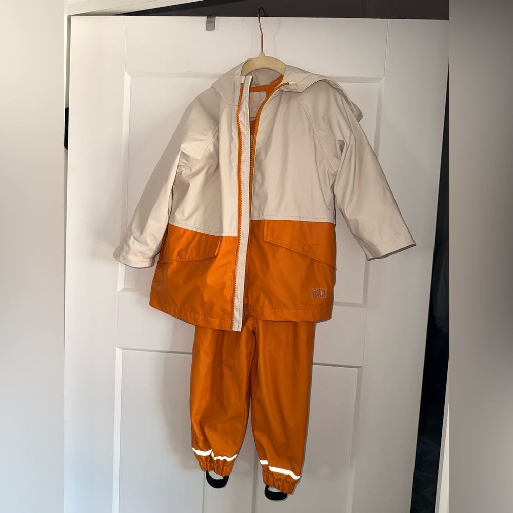 Two-Tone Kids ZARA Raincoat and suspender pants- Cream & Orange size 2/3